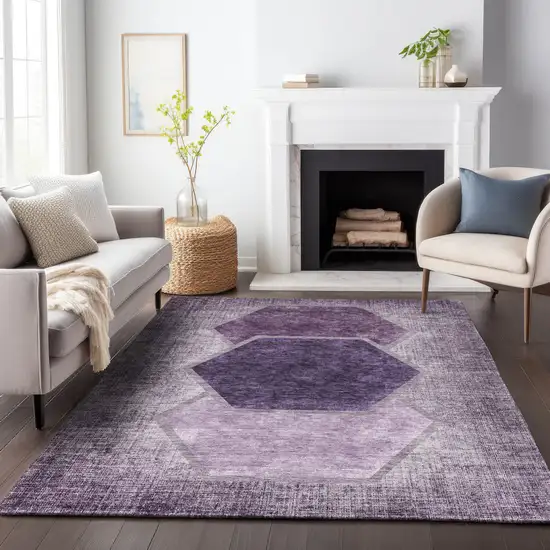 Eggplant And Ivory Geometric Washable Area Rug With UV Protection Photo 4
