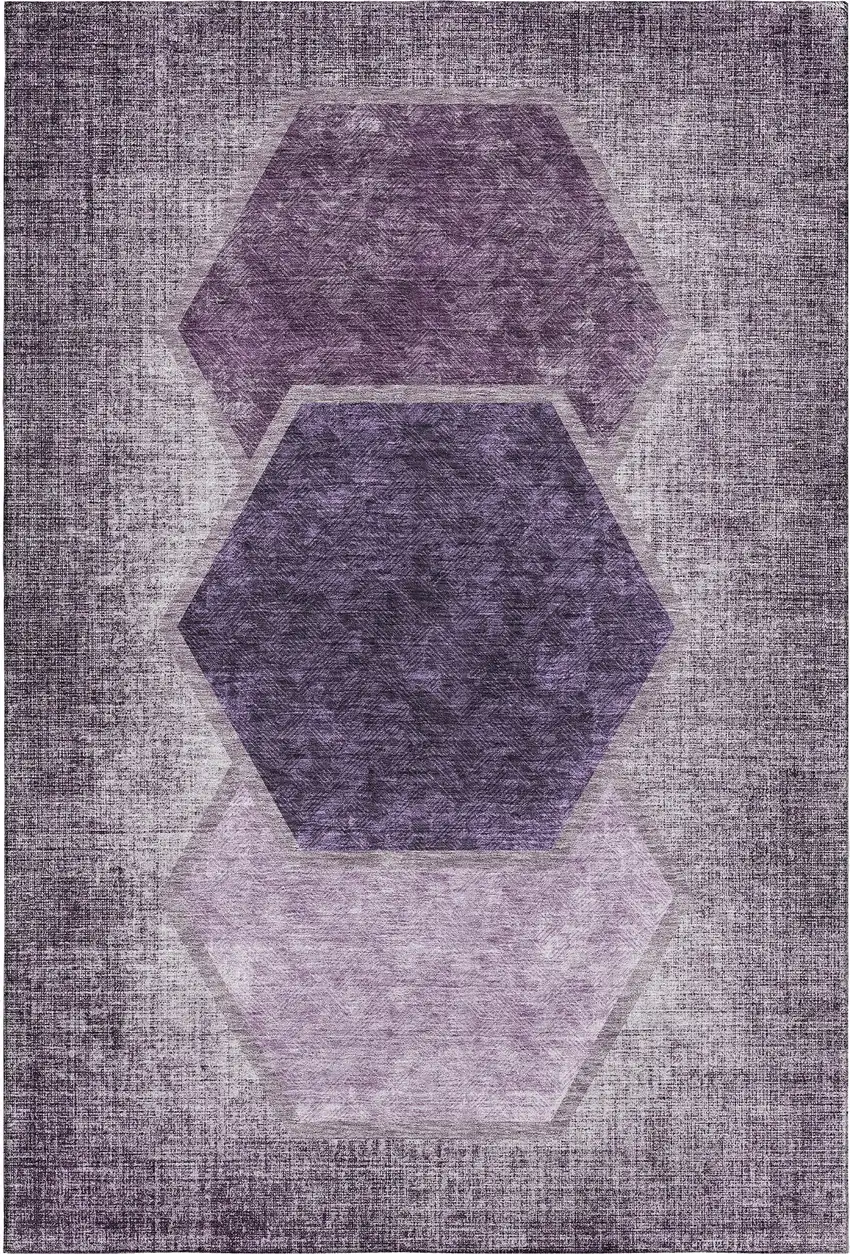 Eggplant And Ivory Geometric Washable Area Rug With UV Protection Photo 1