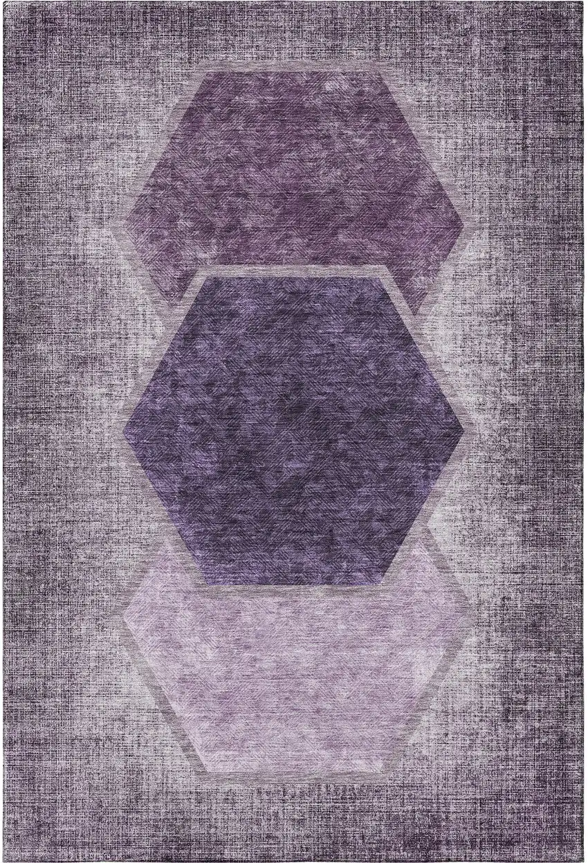 Eggplant And Ivory Geometric Washable Area Rug With UV Protection Photo 3