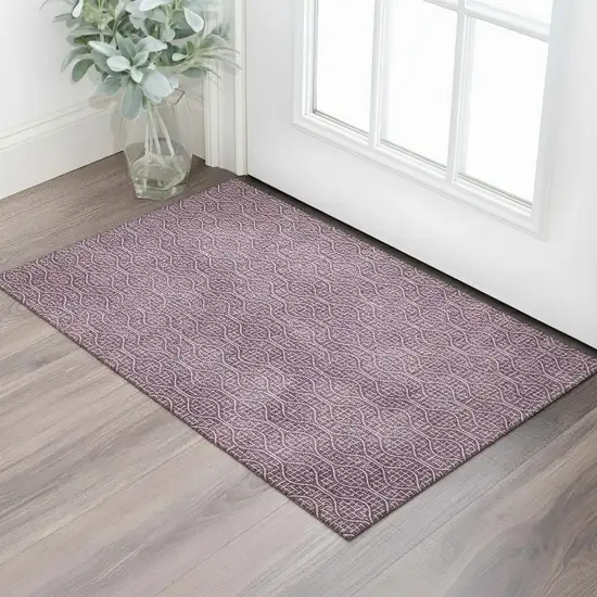 Eggplant And Ivory Geometric Washable Area Rug With UV Protection Photo 1