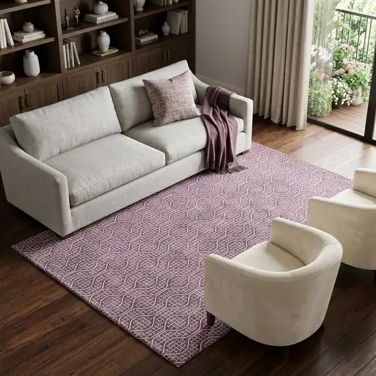 Eggplant And Ivory Geometric Washable Area Rug With UV Protection Photo 1