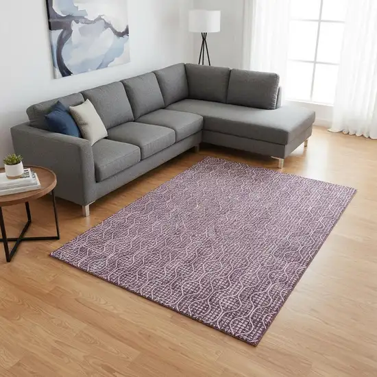 Eggplant And Ivory Geometric Washable Area Rug With UV Protection Photo 2