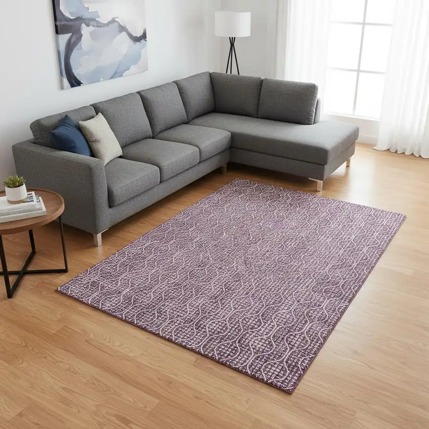 Eggplant And Ivory Geometric Washable Area Rug With UV Protection Photo 2