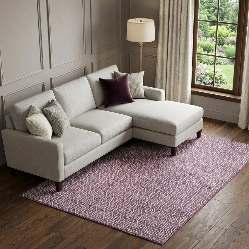 Eggplant And Ivory Geometric Washable Area Rug With UV Protection Photo 1