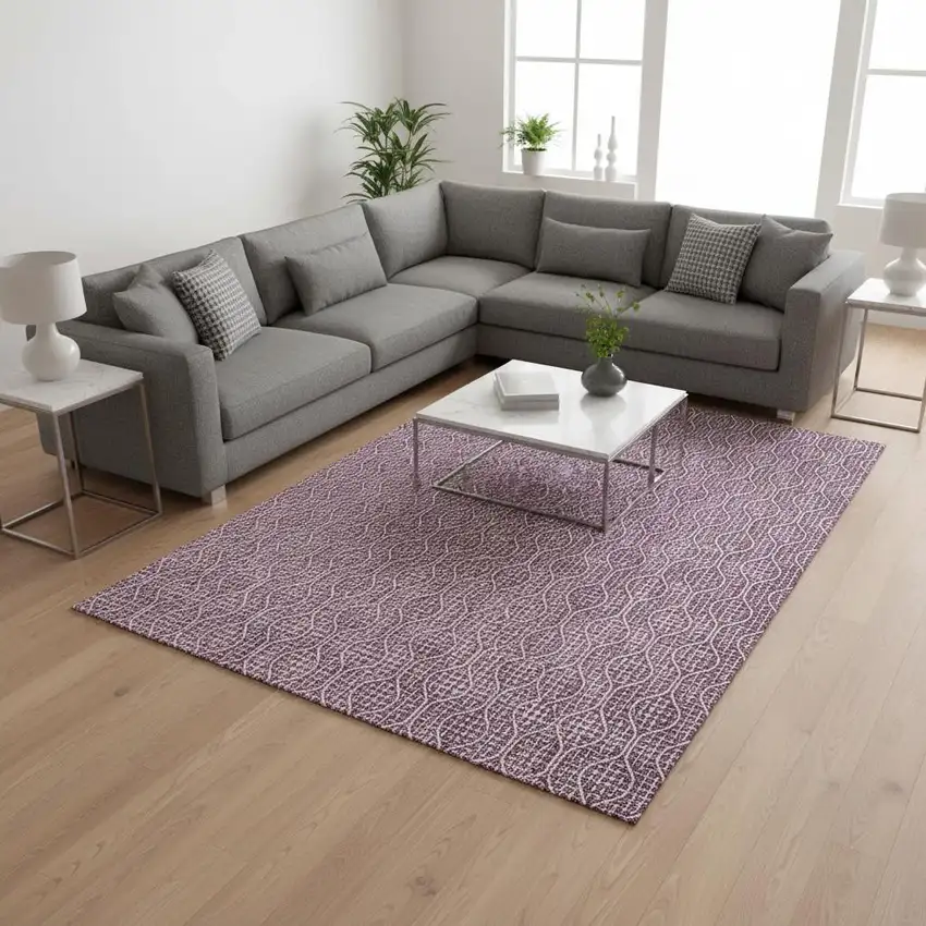 Eggplant And Ivory Geometric Washable Area Rug With UV Protection Photo 2