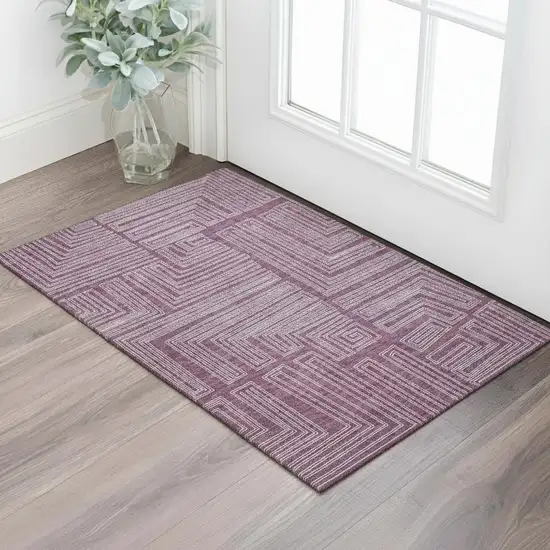 Eggplant And Ivory Geometric Washable Area Rug With UV Protection Photo 2