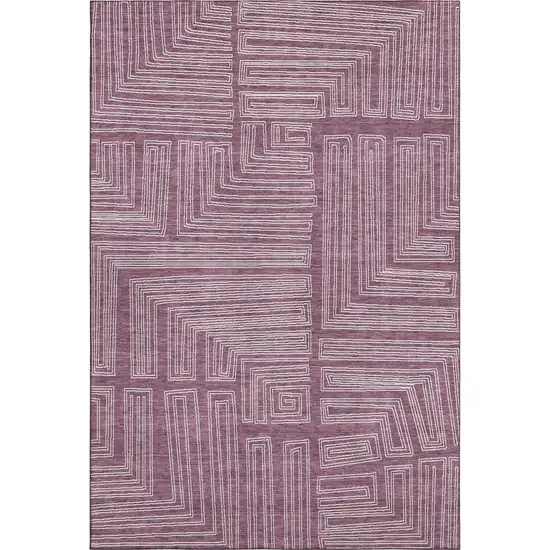 Eggplant And Ivory Geometric Washable Area Rug With UV Protection Photo 1