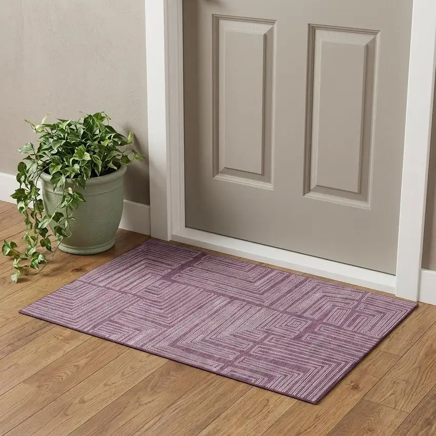 Eggplant And Ivory Geometric Washable Area Rug With UV Protection Photo 1
