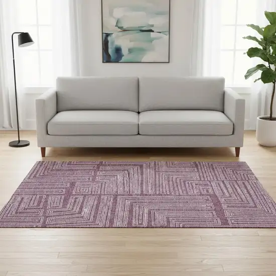 Eggplant And Ivory Geometric Washable Area Rug With UV Protection Photo 2