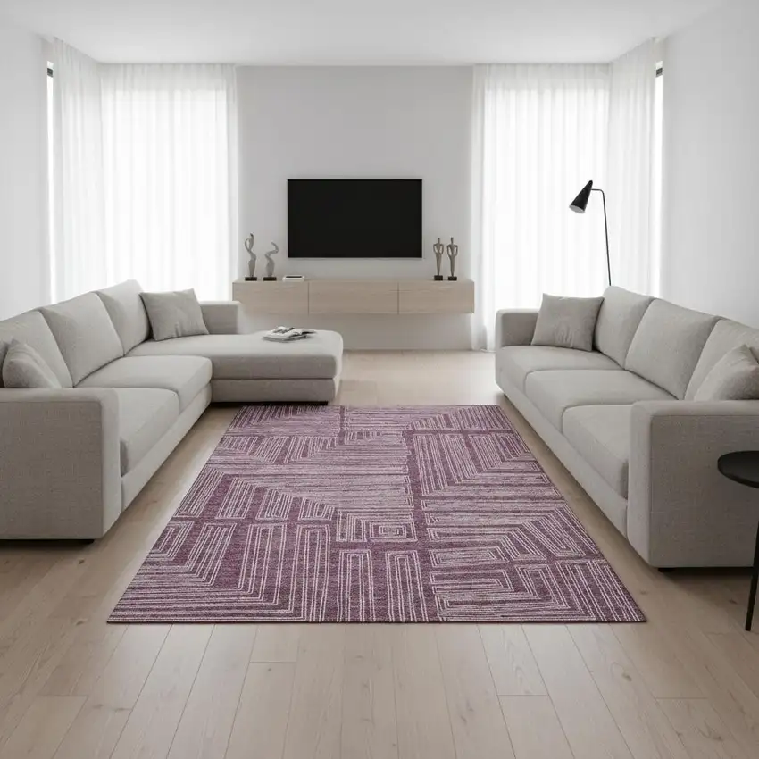 Eggplant And Ivory Geometric Washable Area Rug With UV Protection Photo 2