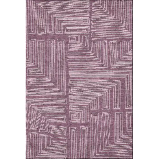 Eggplant And Ivory Geometric Washable Area Rug With UV Protection Photo 2
