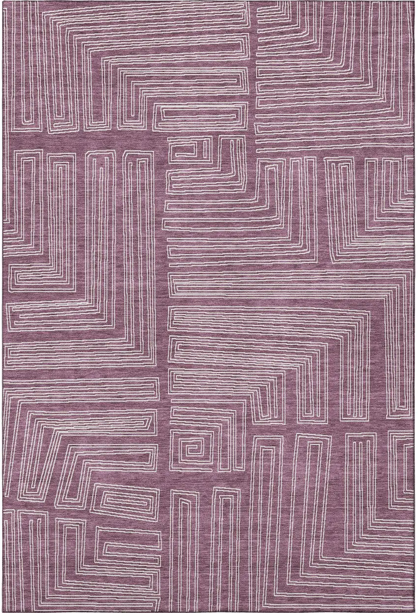 Eggplant And Ivory Geometric Washable Area Rug With UV Protection Photo 2