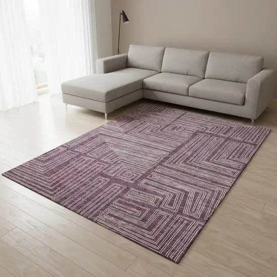 Eggplant And Ivory Geometric Washable Area Rug With UV Protection Photo 2