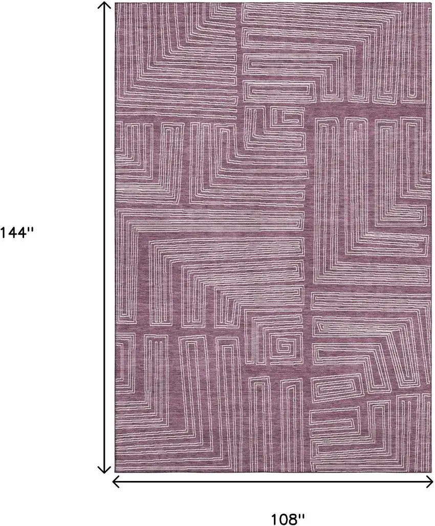 Eggplant And Ivory Geometric Washable Area Rug With UV Protection Photo 9