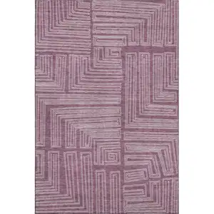 Photo of Eggplant And Ivory Geometric Washable Area Rug With UV Protection