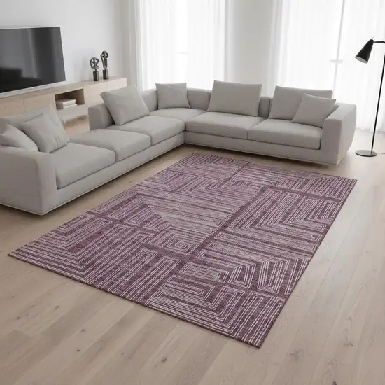 Eggplant And Ivory Geometric Washable Area Rug With UV Protection Photo 2
