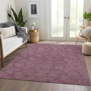 Photo of Eggplant And Ivory Geometric Washable Area Rug With UV Protection