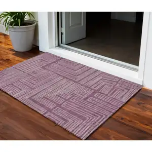 Photo of Eggplant And Ivory Geometric Washable Indoor Outdoor Area Rug