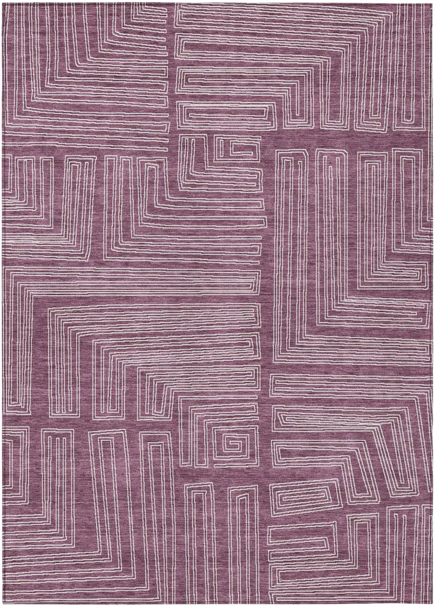 Eggplant And Ivory Geometric Washable Indoor Outdoor Area Rug Photo 2
