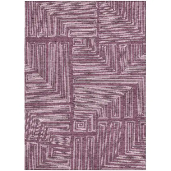 Eggplant And Ivory Geometric Washable Indoor Outdoor Area Rug Photo 6