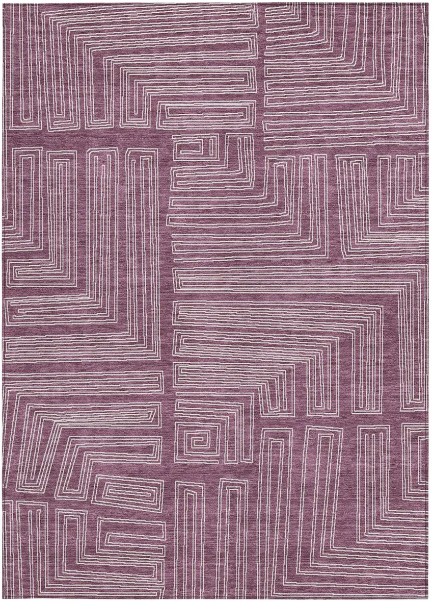 Eggplant And Ivory Geometric Washable Indoor Outdoor Area Rug Photo 6