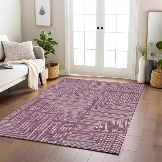 Eggplant And Ivory Geometric Washable Indoor Outdoor Area Rug Photo 9