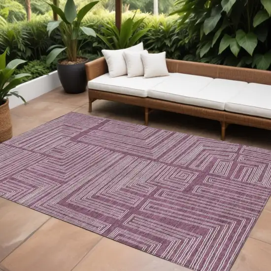 Eggplant And Ivory Geometric Washable Indoor Outdoor Area Rug Photo 1