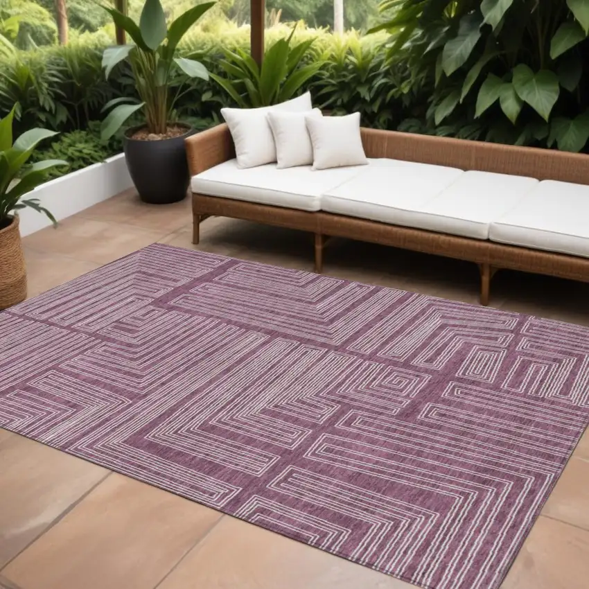 Eggplant And Ivory Geometric Washable Indoor Outdoor Area Rug Photo 1