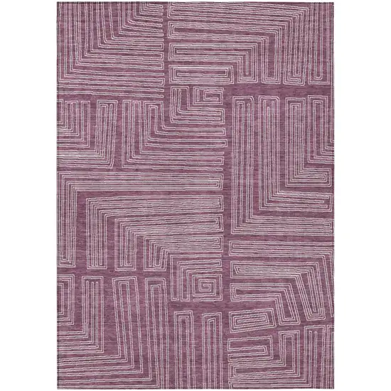 Eggplant And Ivory Geometric Washable Indoor Outdoor Area Rug Photo 2