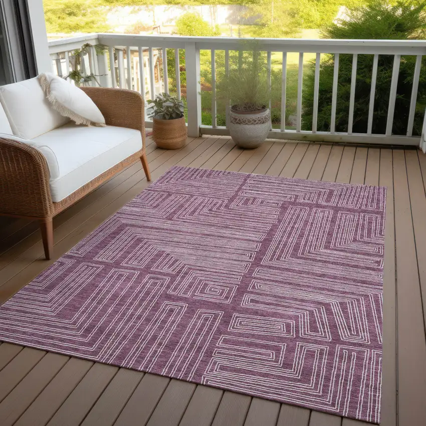 Eggplant And Ivory Geometric Washable Indoor Outdoor Area Rug Photo 7