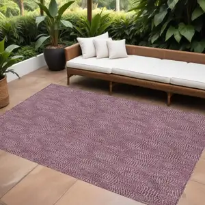 Photo of Eggplant And Ivory Geometric Washable Indoor Outdoor Area Rug