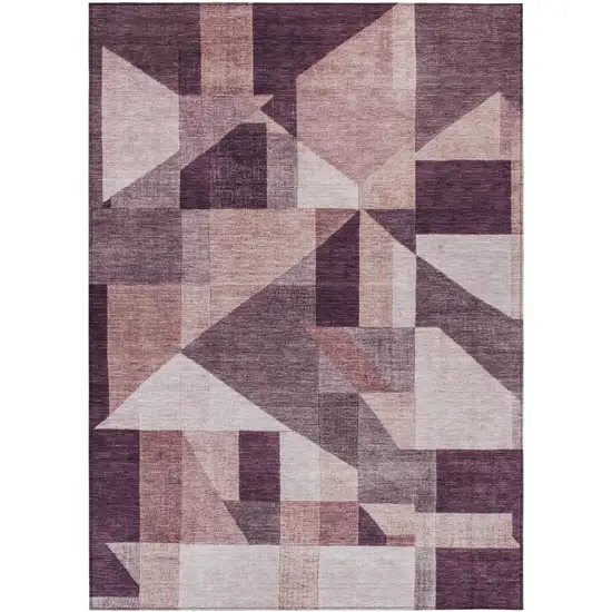 Eggplant And Ivory Geometric Washable Indoor Outdoor Area Rug Photo 1