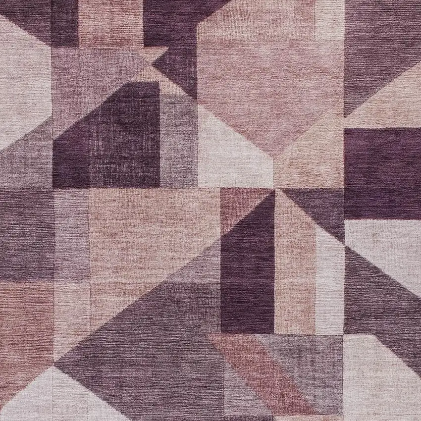 Eggplant And Ivory Geometric Washable Indoor Outdoor Area Rug Photo 2