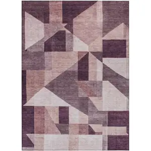 Photo of Eggplant And Ivory Geometric Washable Indoor Outdoor Area Rug