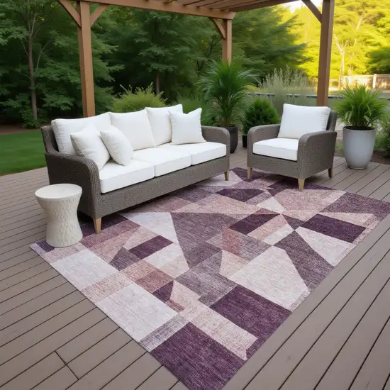 Eggplant And Ivory Geometric Washable Indoor Outdoor Area Rug Photo 7