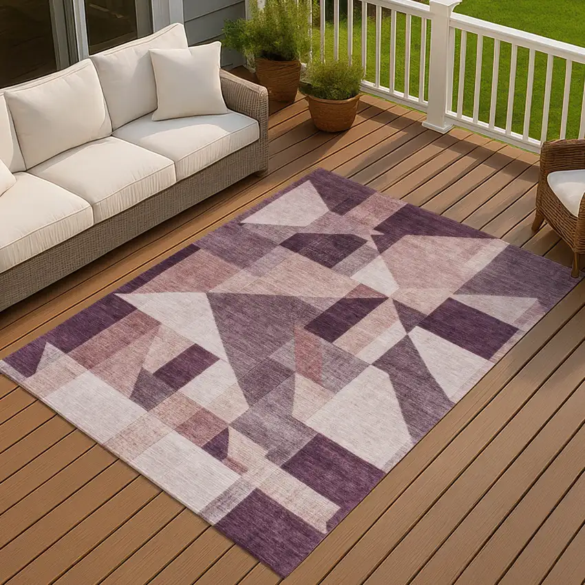 Eggplant And Ivory Geometric Washable Indoor Outdoor Area Rug Photo 4