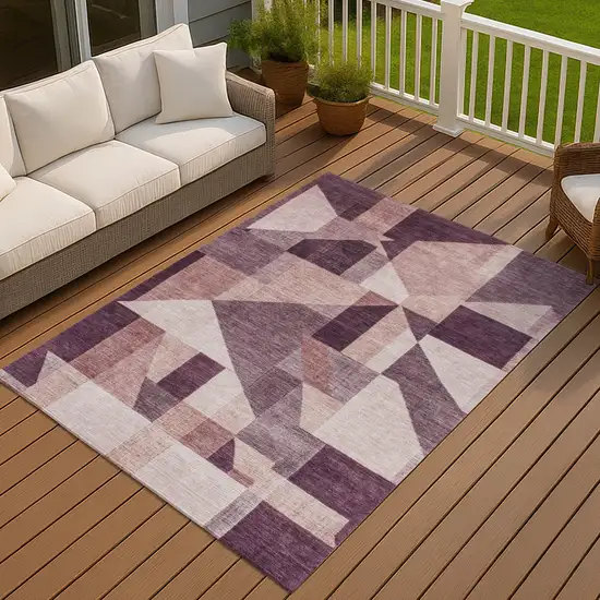 Eggplant And Ivory Geometric Washable Indoor Outdoor Area Rug Photo 4