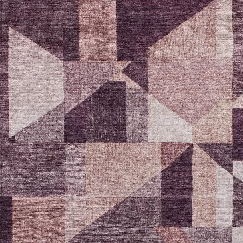 Eggplant And Ivory Geometric Washable Indoor Outdoor Area Rug Photo 2