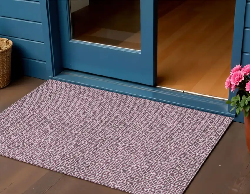 Eggplant And Ivory Geometric Washable Indoor Outdoor Area Rug Photo 1