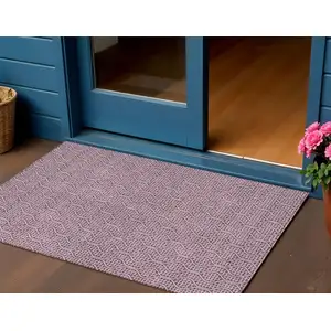 Photo of Eggplant And Ivory Geometric Washable Indoor Outdoor Area Rug