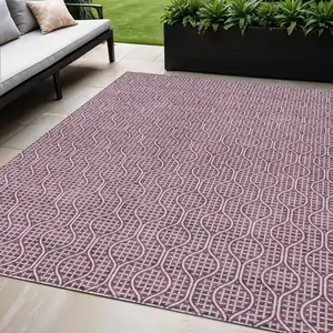 Photo of Eggplant And Ivory Geometric Washable Indoor Outdoor Area Rug