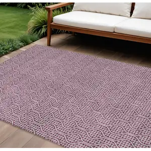 Photo of Eggplant And Ivory Geometric Washable Indoor Outdoor Area Rug