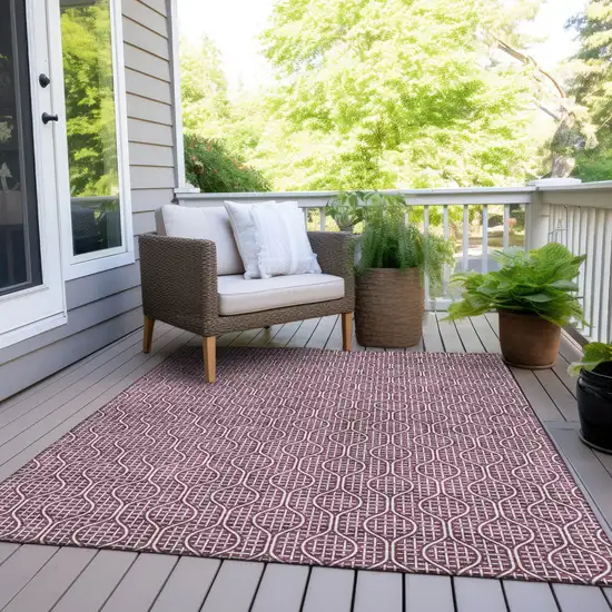 Eggplant And Ivory Geometric Washable Indoor Outdoor Area Rug Photo 8