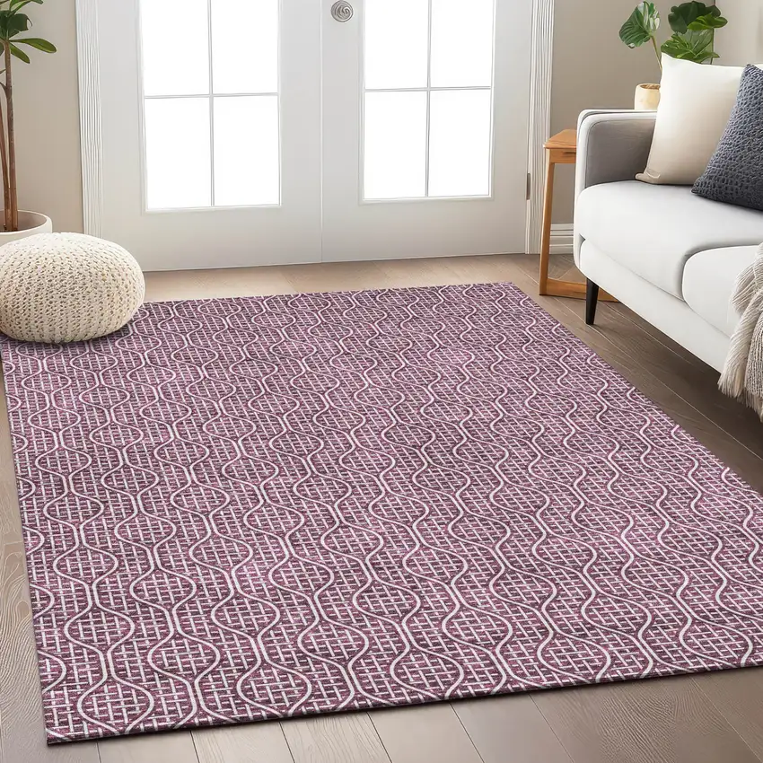 Eggplant And Ivory Geometric Washable Indoor Outdoor Area Rug Photo 9