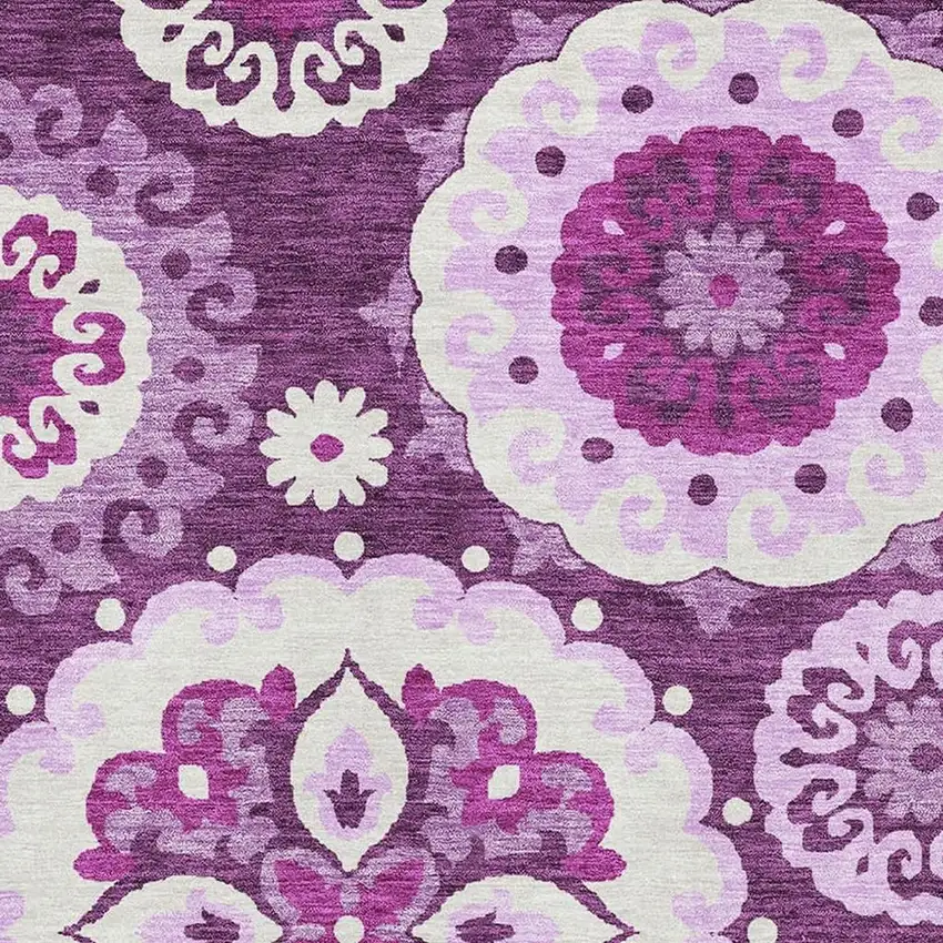 Eggplant And Ivory Medallion Washable Area Rug With UV Protection Photo 3