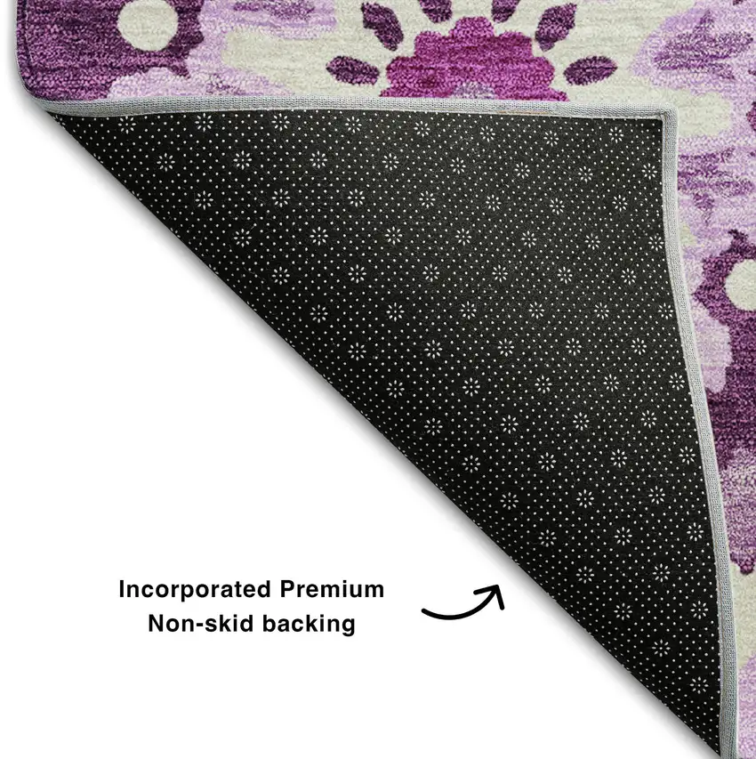 Eggplant And Ivory Medallion Washable Area Rug With UV Protection Photo 7