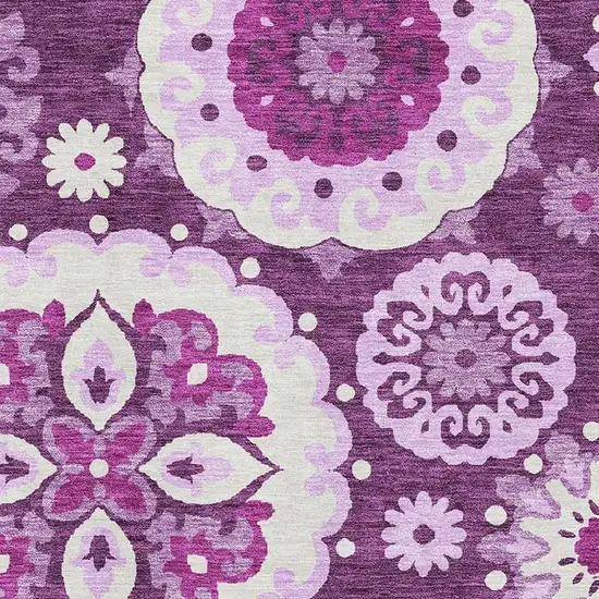 Eggplant And Ivory Medallion Washable Area Rug With UV Protection Photo 3
