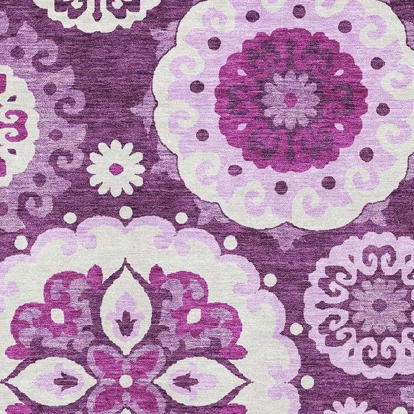 Eggplant And Ivory Medallion Washable Area Rug With UV Protection Photo 3