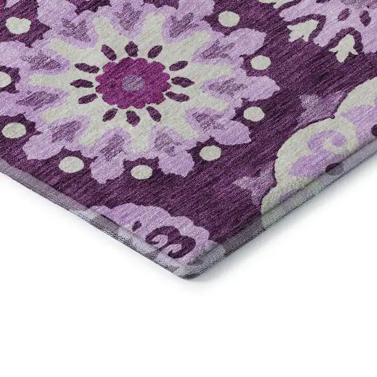 Eggplant And Ivory Medallion Washable Area Rug With UV Protection Photo 8