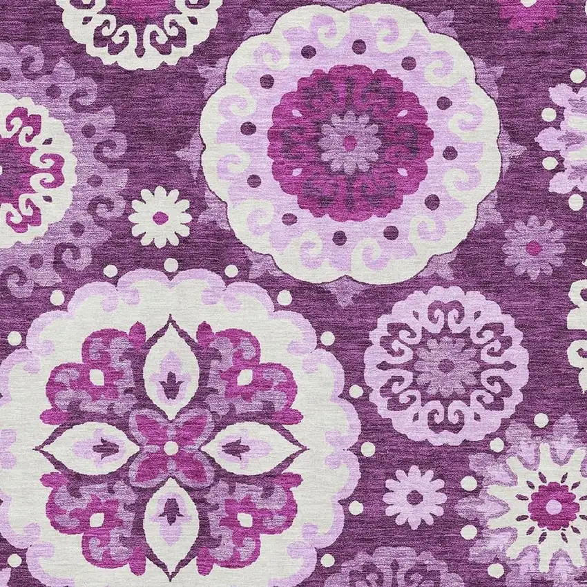 Eggplant And Ivory Medallion Washable Area Rug With UV Protection Photo 4